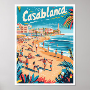 Casablanca Morocco Art Vintage Travel Illustration Poster