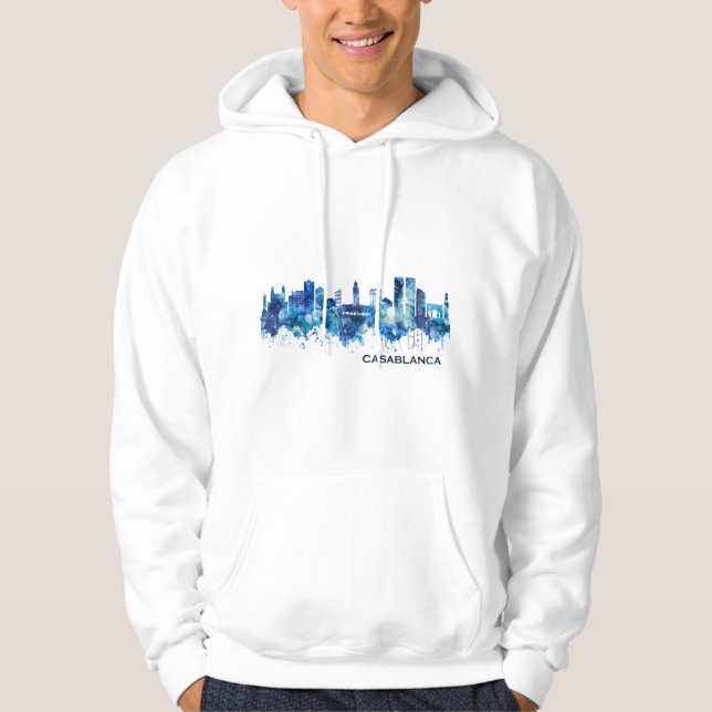 Casablanca Morocco Skyline Blue Hoodie (Front)