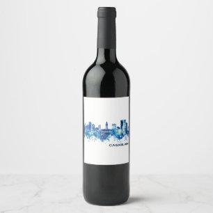 Casablanca Morocco Skyline Blue Wine Label