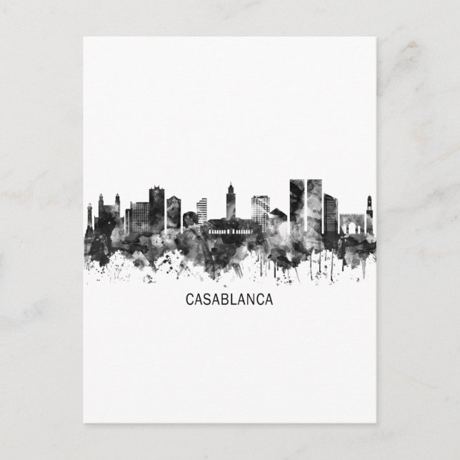 Casablanca Morocco Skyline BW Invitation Postcard (Front)