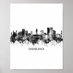 Casablanca Morocco Skyline BW Poster