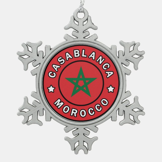 Casablanca Morocco Snowflake Pewter Christmas Ornament (Front)