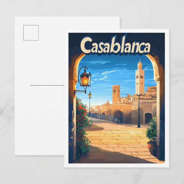 Casablanca Morocco Vintage Travel Illustration Postcard (Front/Back)
