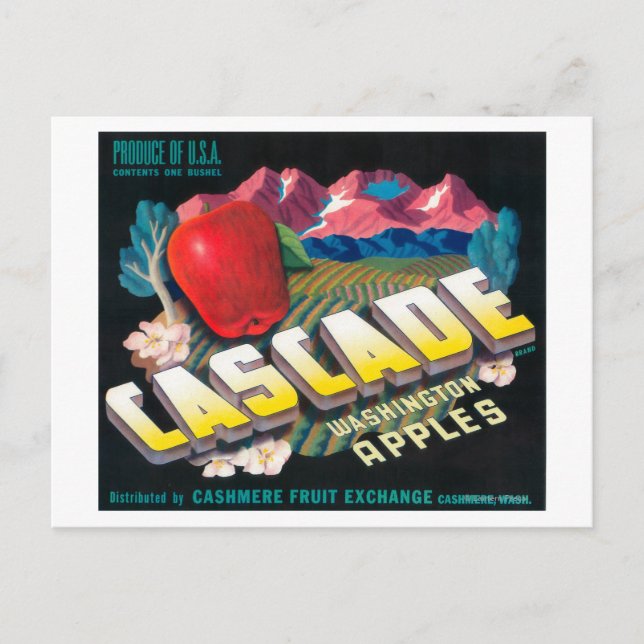 Cascade Apple Label (blue) - Cashmere, WA Postcard (Front)