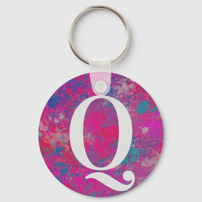 Cascade of Color Red, Pink and Blues Initial Key Ring (Front)