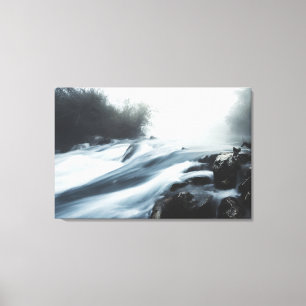 Cascade waterfall on foggy mystical morning canvas print