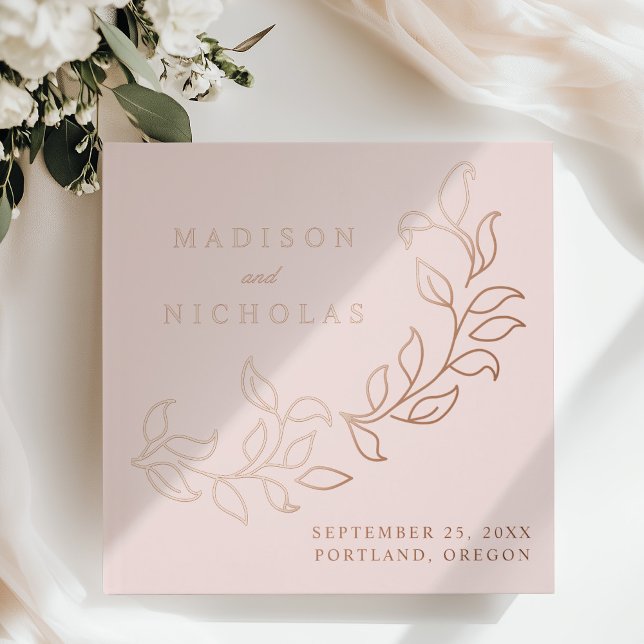 Cascading Blush and Rose Gold Foil Leaves Wedding Guest Book (Creator Uploaded)