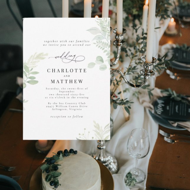 Cascading Botanical Watercolor Greenery Wedding II Invitation (Creator Uploaded)