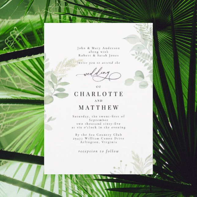 Cascading Botanical Watercolor Greenery Wedding Invitation (Creator Uploaded)