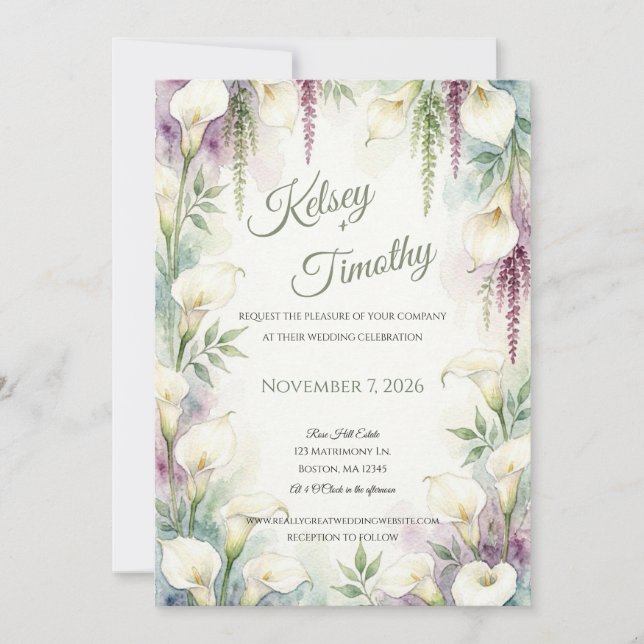 Cascading Calla Wedding Invitation (Front)