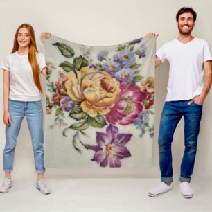 Cascading Elegance: Porcelain-Inspired Floral Flee Fleece Blanket