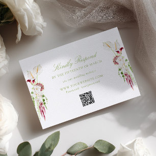  Cascading Floral Bouquet Wedding QR Code RSVP Card