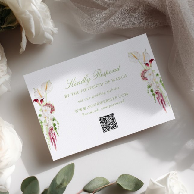  Cascading Floral Bouquet Wedding QR Code RSVP Card (Creator Uploaded)