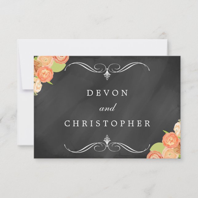 Cascading Floral Chalkboard Wedding Response Cards (Front)