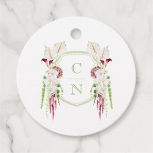 Cascading Floral Monogram Crest Wedding Favour Tags