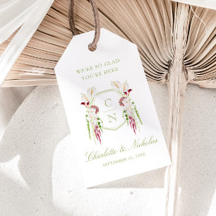 Cascading Floral Monogram Crest Wedding  Gift Tags