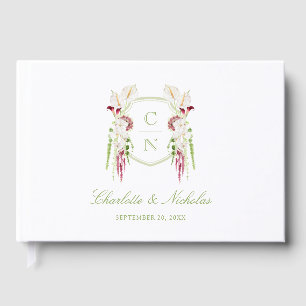 Cascading Floral Monogram Crest Wedding Guest Book