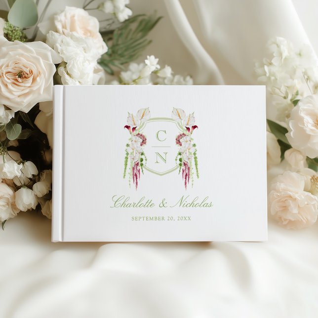 Cascading Floral Monogram Crest Wedding  Guest Book (Creator Uploaded)