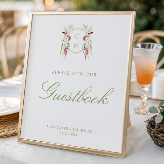 Cascading Floral Monogram Wedding Guestbook Sign (Creator Uploaded)