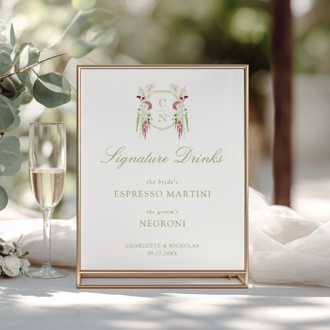 Cascading Floral Monogram Wedding Signature Drinks Poster (Creator Uploaded)