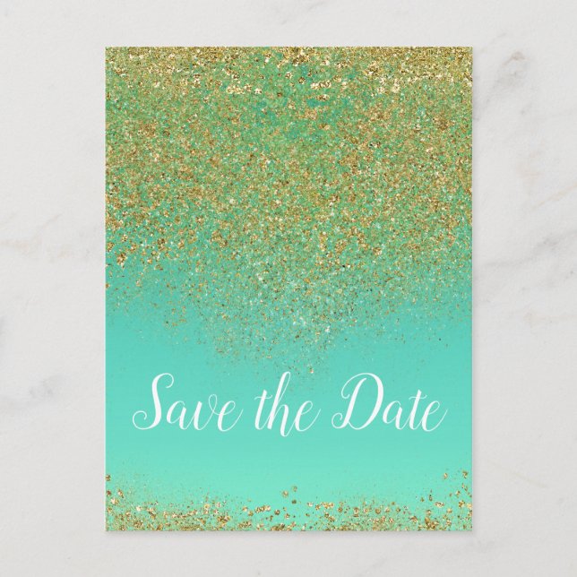 Cascading Gold Glitter Glam Trendy Save the Date Announcement Postcard (Front)
