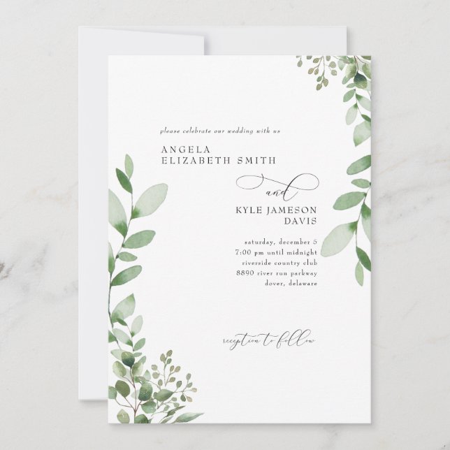 Cascading Greenery No Parents Wedding Invitation (Front)