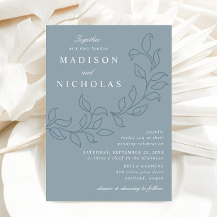 Cascading Leaves Dusty Blue Wedding Invitation