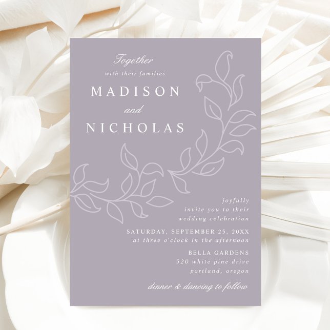 Cascading Leaves Dusty Purple Wedding Invitation (Creator Uploaded)