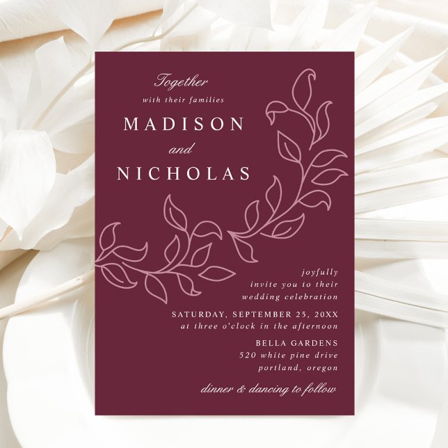 Cascading Leaves Merlot Wedding Invitation (Creator Uploaded)