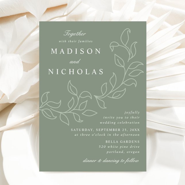 Cascading Leaves Sage Green Wedding Invitation (Creator Uploaded)
