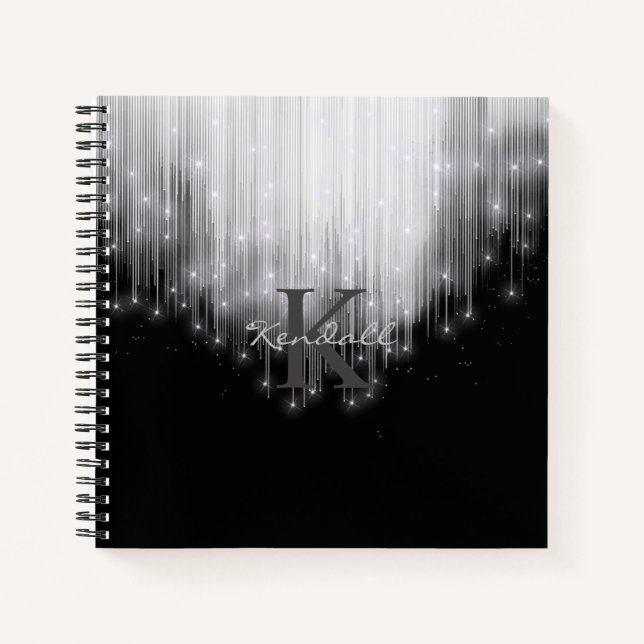 Cascading Lights Monogram Black and White ID789 Notebook (Front)