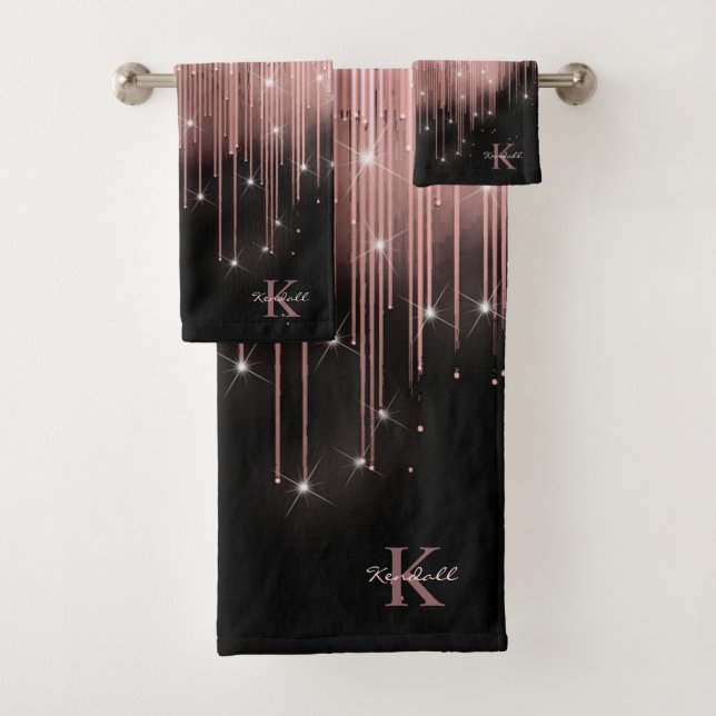 Cascading Lights Monogram Rose Gold ID789 Bath Towel Set (Insitu)