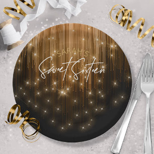 Cascading Lights Sweet 16 Gold ID790 Paper Plate