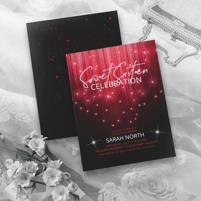 Cascading Lights Sweet 16 Red ID790 Invitation (Creator Uploaded)
