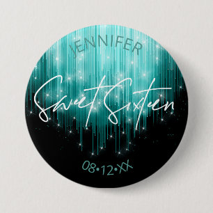 Cascading Lights Sweet 16 Teal ID790 7.5 Cm Round Badge