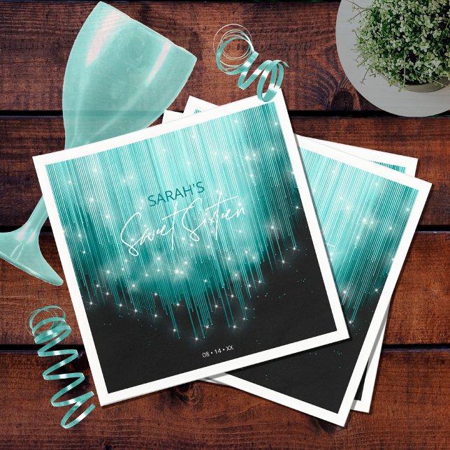 Cascading Lights Sweet 16 Teal ID790 Napkin (Creator Uploaded)