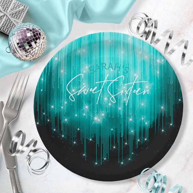 Cascading Lights Sweet 16 Teal ID790 Paper Plate (Creator Uploaded)
