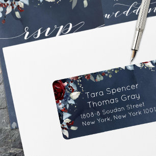 Cascading Peony Burgundy Navy Mailing Label