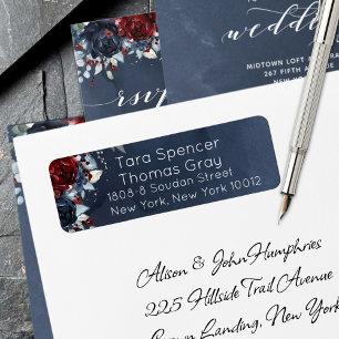 Cascading Peony Burgundy Navy Return Address