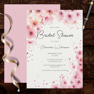 Cascading Pink Flowers Bridal Shower Invitation