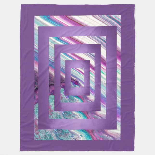 Cascading Purple, Blue, Teal, White Abstract Fleece Blanket (Front)