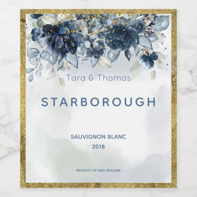 Cascading Roses Wedding Wine Bottle Label (Single Label)