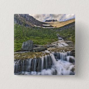Cascading stream, Glacier National Park, 15 Cm Square Badge