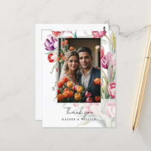 Cascading tulips wedding photo thank you postcard