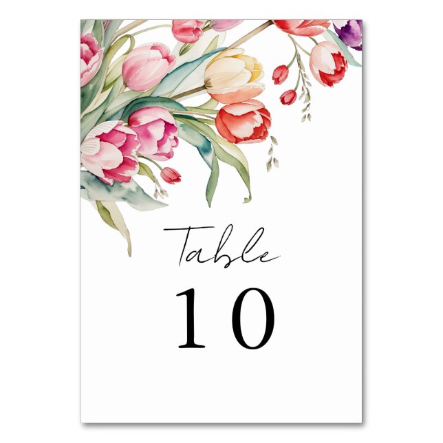 Cascading tulips wedding table number (Front)