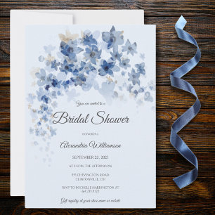 Cascading Watercolor Blue Flowers Bridal Shower Invitation