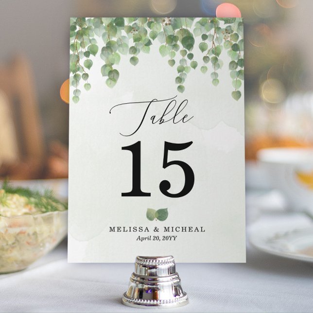 Cascading Watercolor Eucalyptus Table Number (5x7) (Elegant Cascading Eucalyptus Table Numbers for Your Modern Wedding or Upscale Event | Choose Size)