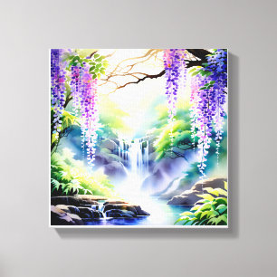 Cascading Waterfall Among Amethyst Blooms Canvas Print