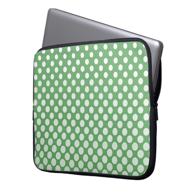 Cascading White circles on lime green Laptop Sleeve (Front Left)