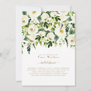 Cascading White Floral Swash White Bridal Shower Invitation